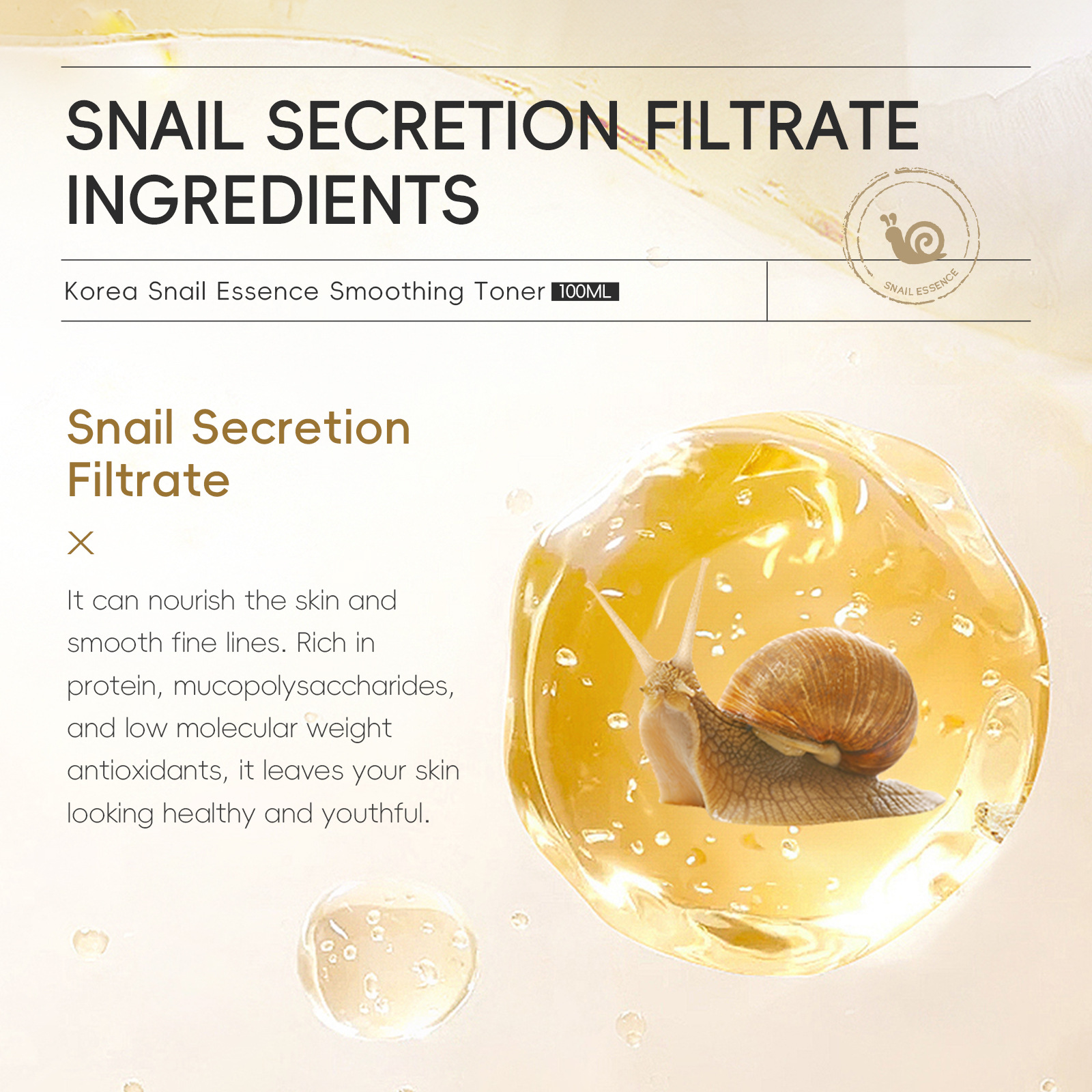 Cross-border LAIKOU Snail Essence toner Wet Compress 100ml Hydrating and Moisturizing All-English Toner Application Scenario