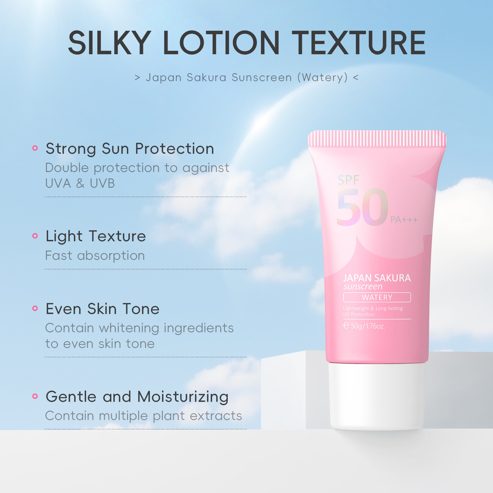 Cross-border LAIKOU Sakura sunscreen Moisturizing Edition 50g Hydrating and Moisturizing Skin Care Product wholesale Specification drawing