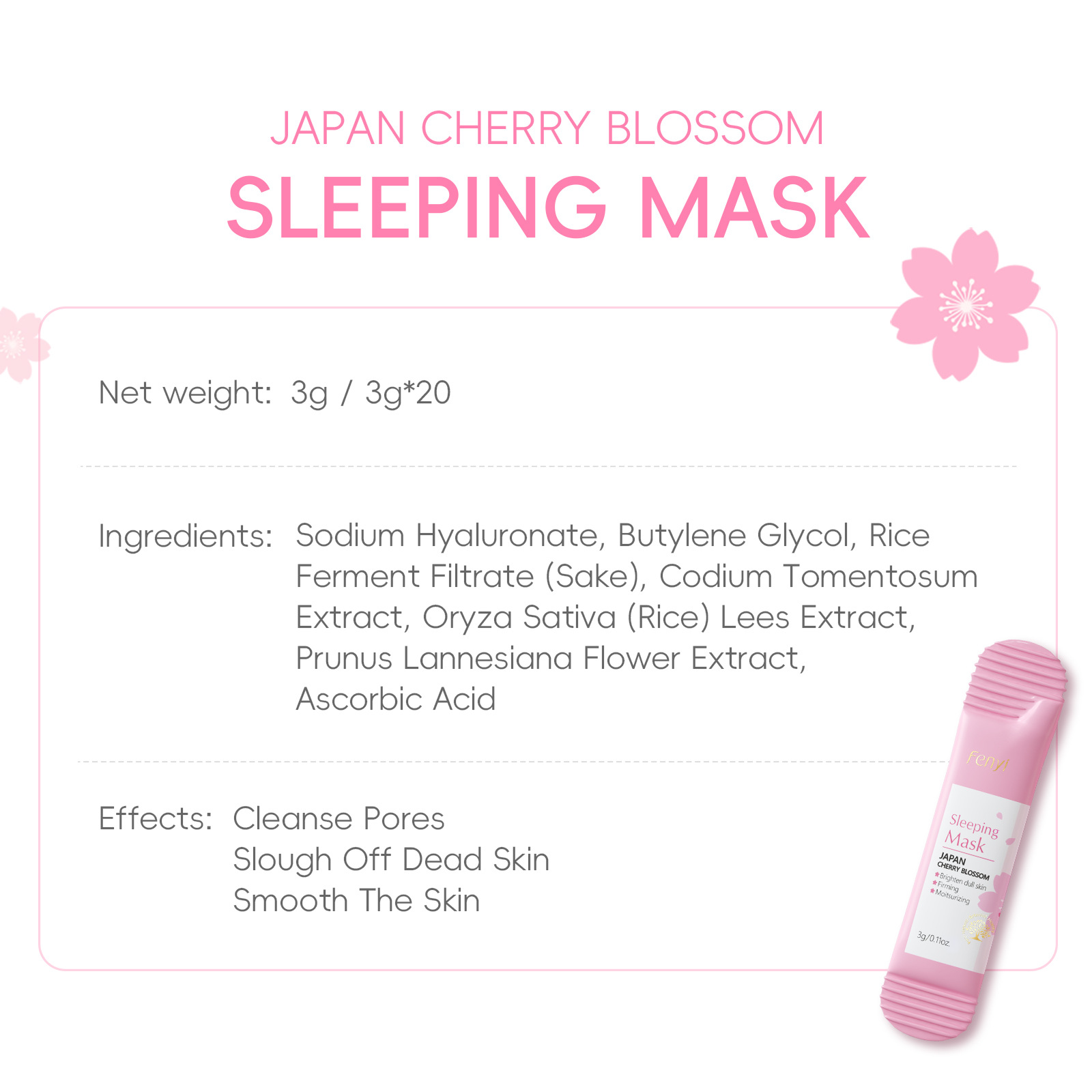 FENYI Cherry Blossom Sleeping Mask 3g Mask Application Type All-English Sleeping Mask Export Mask details Picture