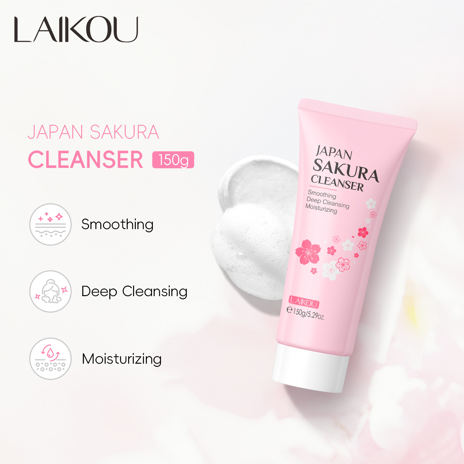 Cross-border new Laicome Japanese Sakura Facial Cleanser 150g hydrating and moisturizing skin care product, facial cleansing manufacturer wholesale full figure