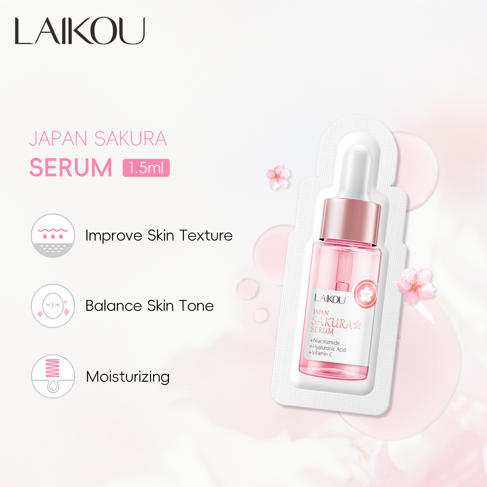 LAIKOU Cherry Blossom Essence 1 piece 1.5ml essence hydrating and moisturizing skin care cross-border supply full figure
