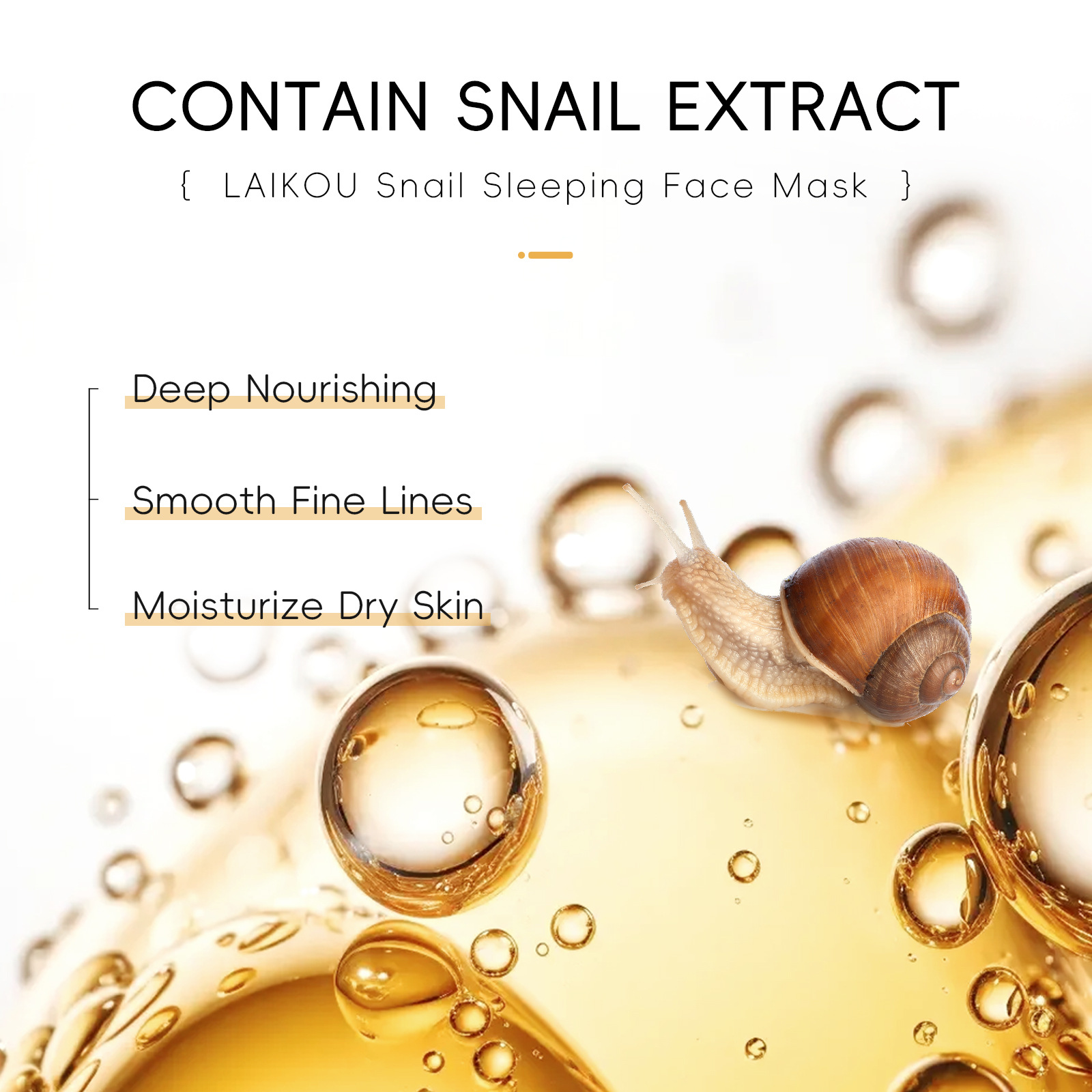 Laikou Snail Sleep Mask (Bag)3gx15 Pieces Moisturizing and Hydrating Mask Wholesale Export Mask Application Scenario
