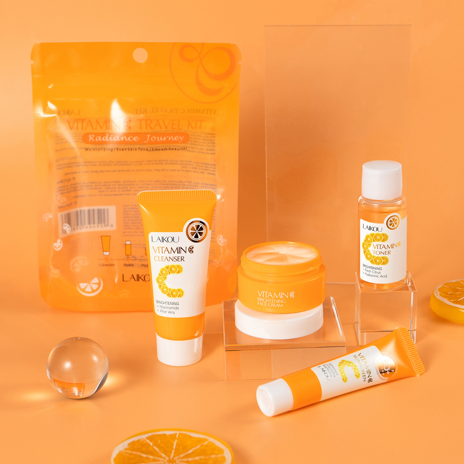 Wholesale and in-stock stock of the new cross-border product, Laikouwei C Travel Four-piece Set for brightening skin tone and facial care full figure
