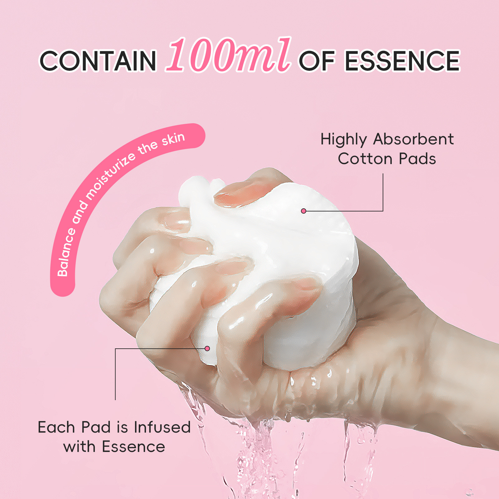 Cross-border LAIKOU Cherry Blossom Day and Night Toning Cotton pads 100ml/40 pads Cleansing, Makeup Removal and Moisturizing Cleansing Pads Application Scenario