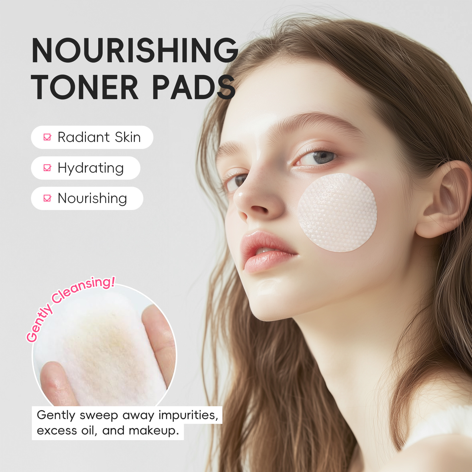 Cross-border LAIKOU Cherry Blossom Day and Night Toning Cotton pads 100ml/40 pads Cleansing, Makeup Removal and Moisturizing Cleansing Pads details Picture