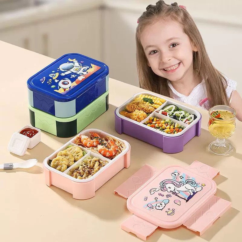 Food-grade compartments lunch box, primary school student lunch box, cute meal box, spring outing picnic, fresh-keeping fruit salad box