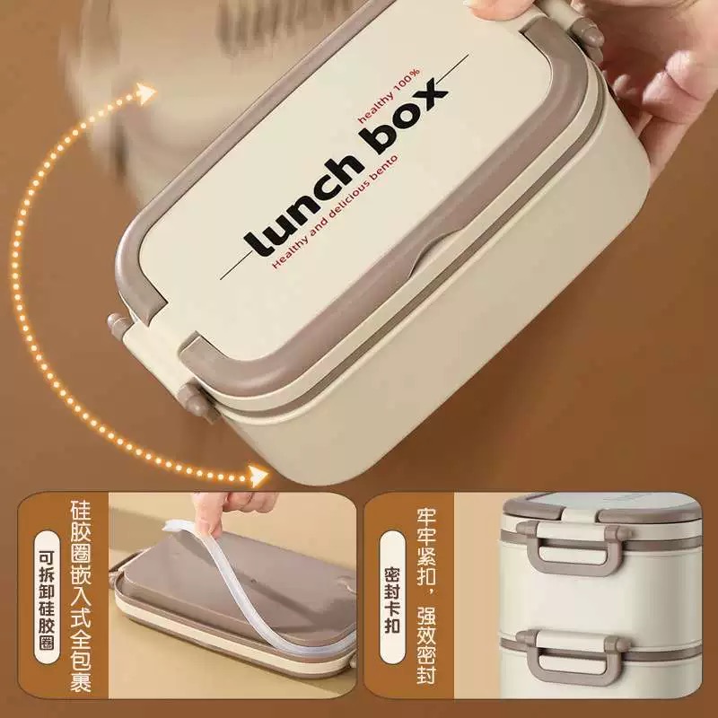 304 food-grade stainless steel lunch box, multi-layer insulated bento box, portable for students and office workers, microwave heating details Picture