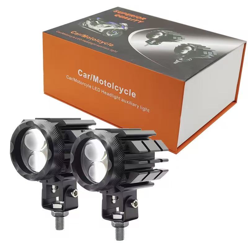 New motorcycle spotlights, Feixing yellow and white dual-lens, electric vehicle led headlights, car external paving spotlights full figure