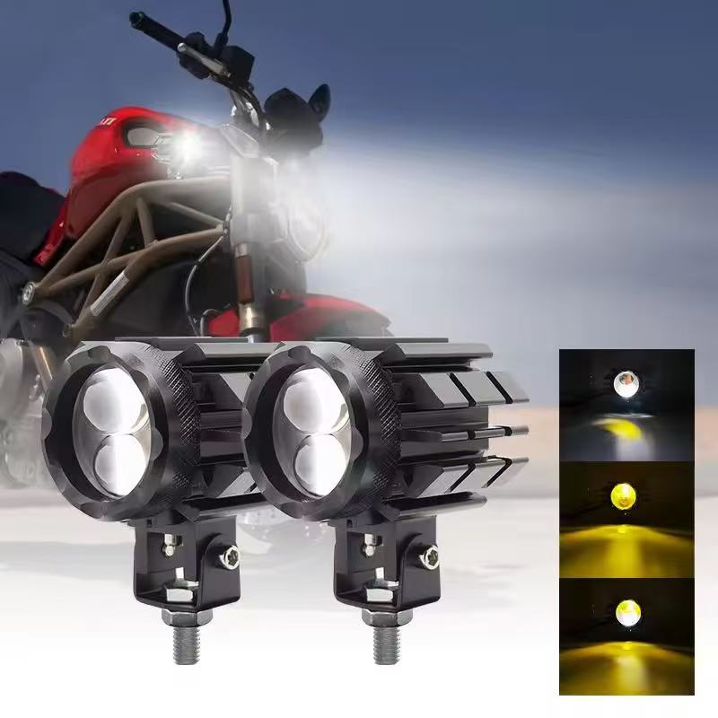 New motorcycle spotlights, Feixing yellow and white dual-lens, electric vehicle led headlights, car external paving spotlights details Picture