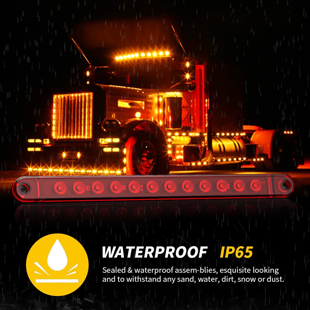 Truck brake lights, 12LED high-mounted brake taillights, truck trailer side lights, taillights, LED long strip lights Specification drawing