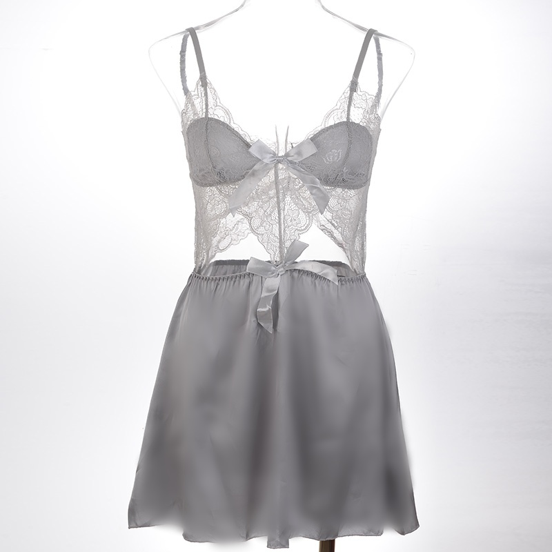 时尚新款睡衣镂空美背吊带缎面蕾丝吊带睡裙深V镂空诱惑女士睡裙详情10