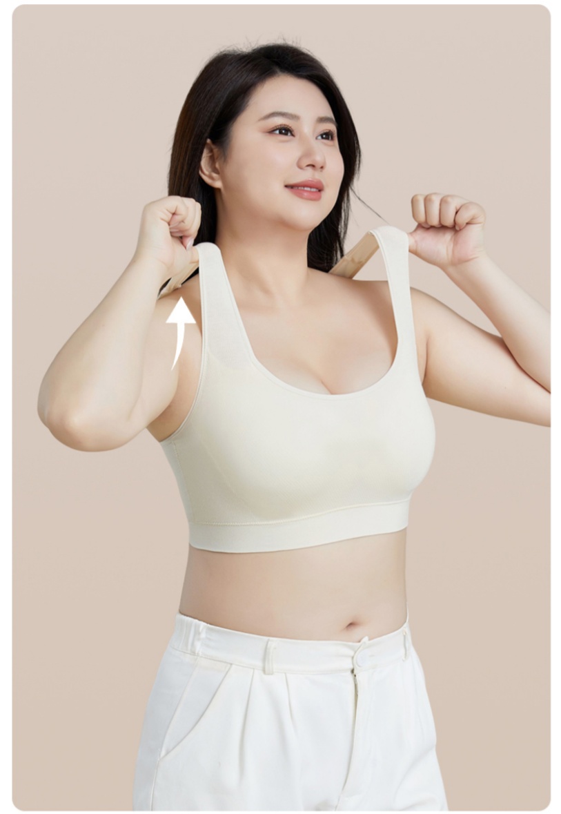加大版无缝内衣女美背宽肩带透气固定杯文胸大胸显小薄款美背背心详情14