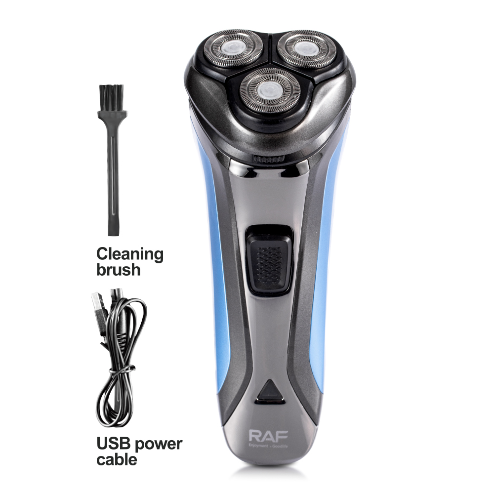 RAF Cross-border new men's electric shaver with USB charging, full-body washing, shaving and rotating three-blade design details Picture