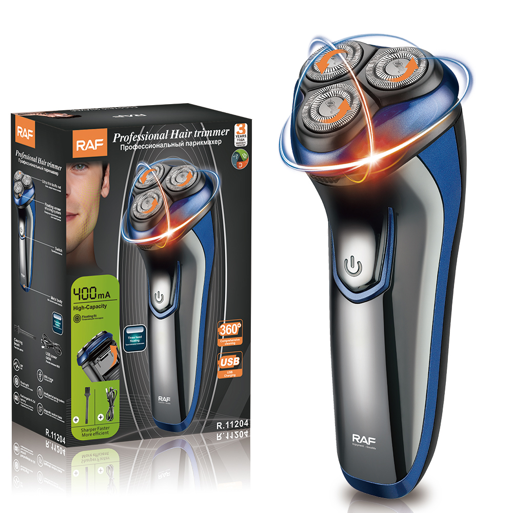 RAF's new cross-border men's electric shaver features a rechargeable USB full-body washable razor and a rotating three-blade design Item Picture