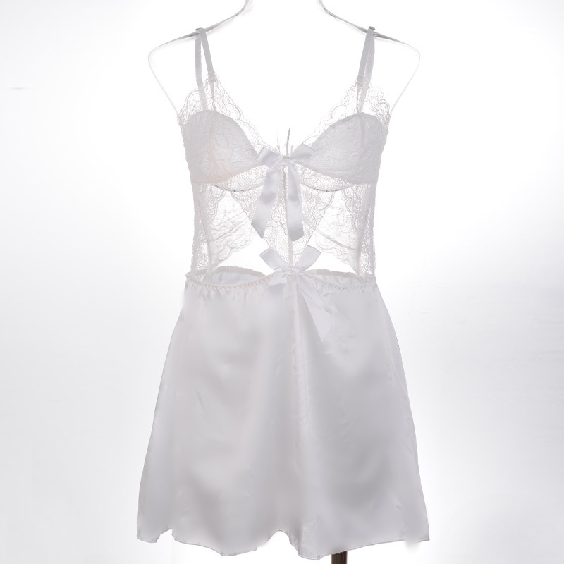 时尚新款睡衣镂空美背吊带缎面蕾丝吊带睡裙深V镂空诱惑女士睡裙详情8