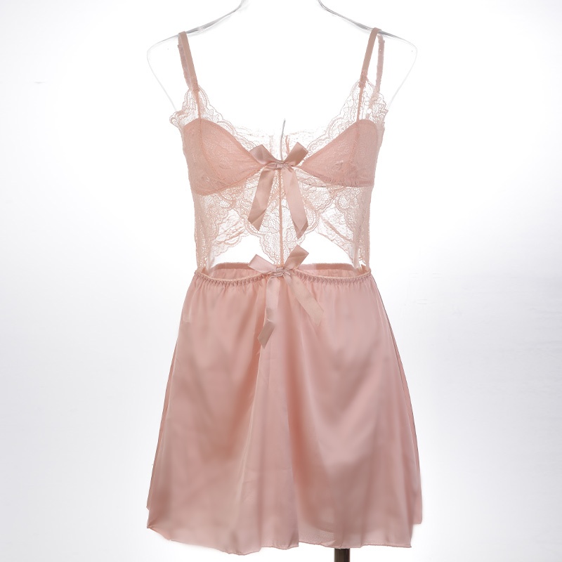 时尚新款睡衣镂空美背吊带缎面蕾丝吊带睡裙深V镂空诱惑女士睡裙详情11