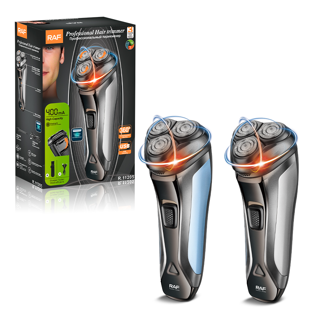 RAF Cross-border new men's electric shaver with USB charging, full-body washing, shaving and rotating three-blade design Item Picture