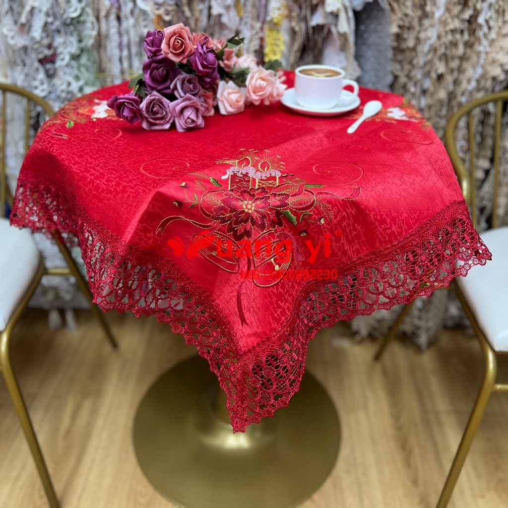金线绣花圣诞桌布 喜庆节日家宴台布绣花桌布 万圣节使用