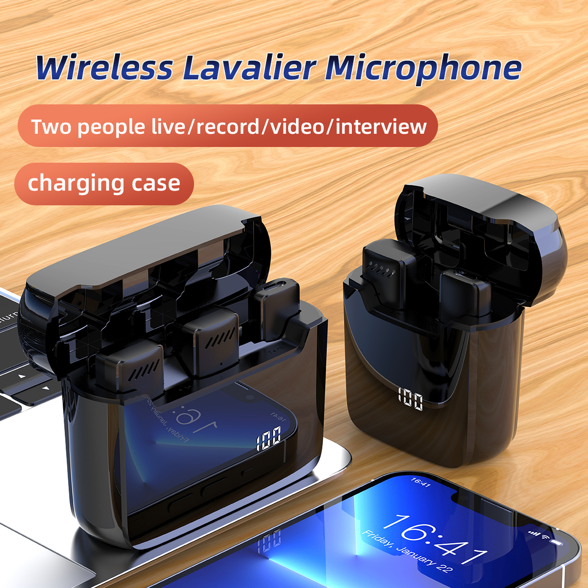 Dual-Person Wireless Lapel Microphone, Outdoor Live Streaming Microphone, Intelligent Noise Reduction Microphone, Wireless Lapel Microphone