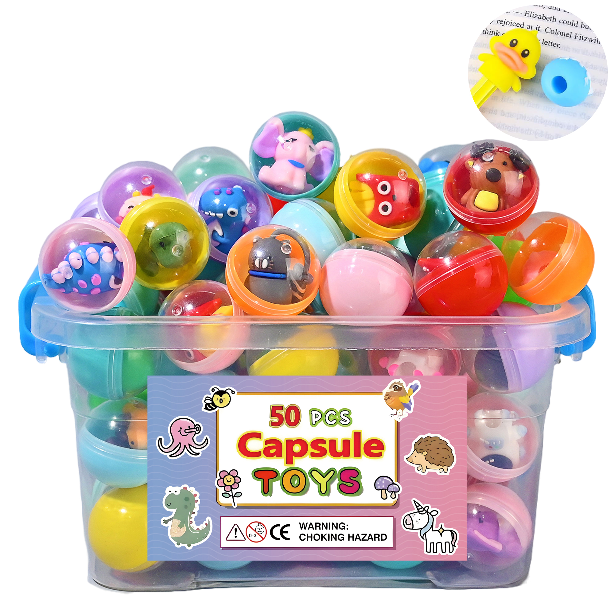 萌奇妙50个32mm彩色扭蛋桶装惊喜盲球萌趣笔套公仔胶囊卡哇伊儿童玩具盲盒迷你复活节彩蛋小礼品幼儿园礼物课堂奖励跨境批发