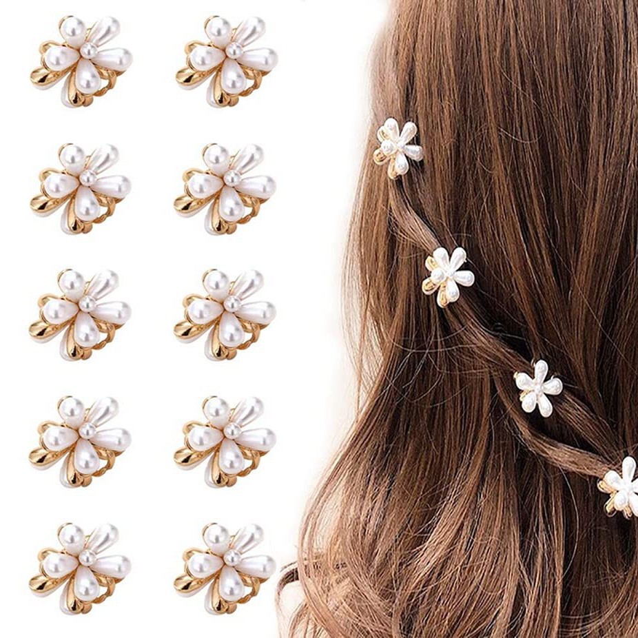 Retro pearl flower small grab clips for braids, decorative small hair clips, sweet hair accessories, bangs clips Specification image