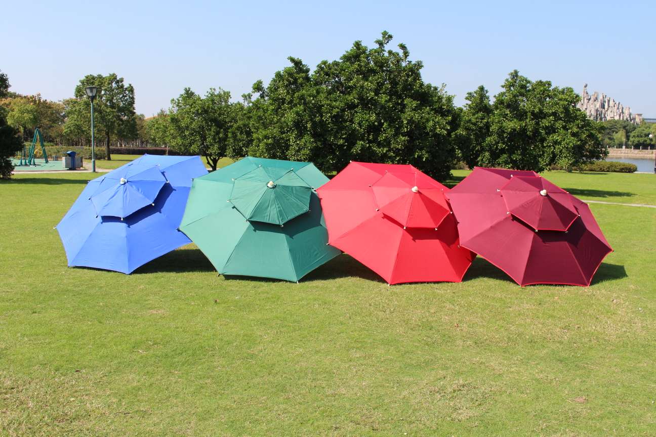 户外大型商用遮阳伞防雨挡风遮阳伞防紫外线户外休闲伞户外伞具双顶伞庭院伞3米白底实物图