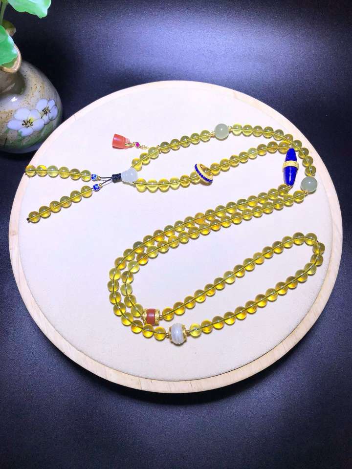 道毅珠宝天然蓝珀108佛珠项链手链两用款 珠子约6.5mm琥珀手串脸型禅意新中式流行高货项链手串详情图5