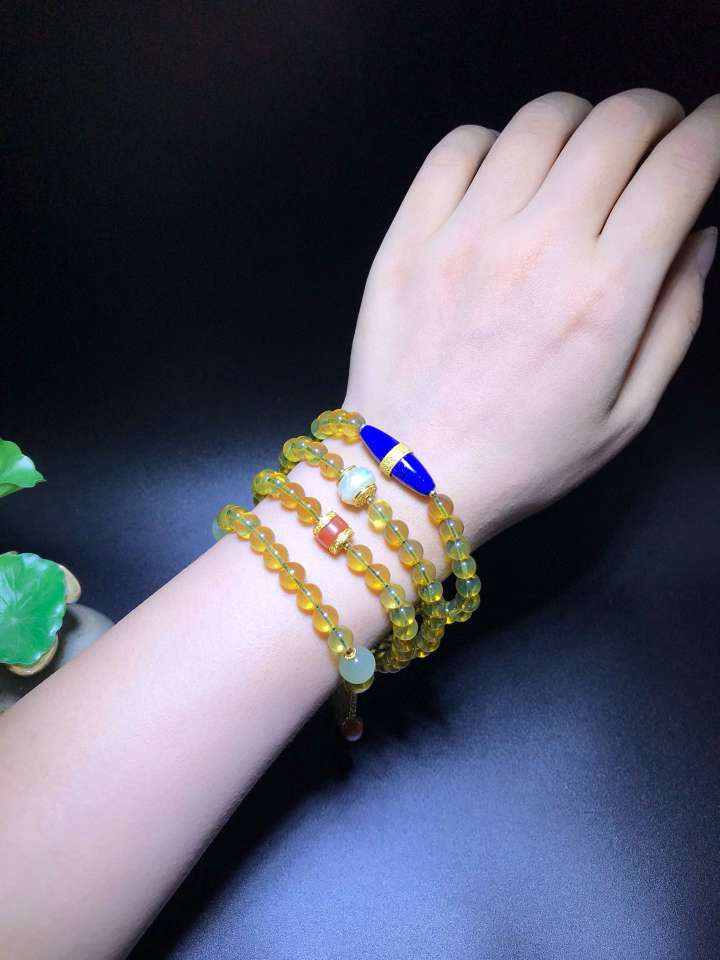 道毅珠宝天然蓝珀108佛珠项链手链两用款 珠子约6.5mm琥珀手串脸型禅意新中式流行高货项链手串详情图1