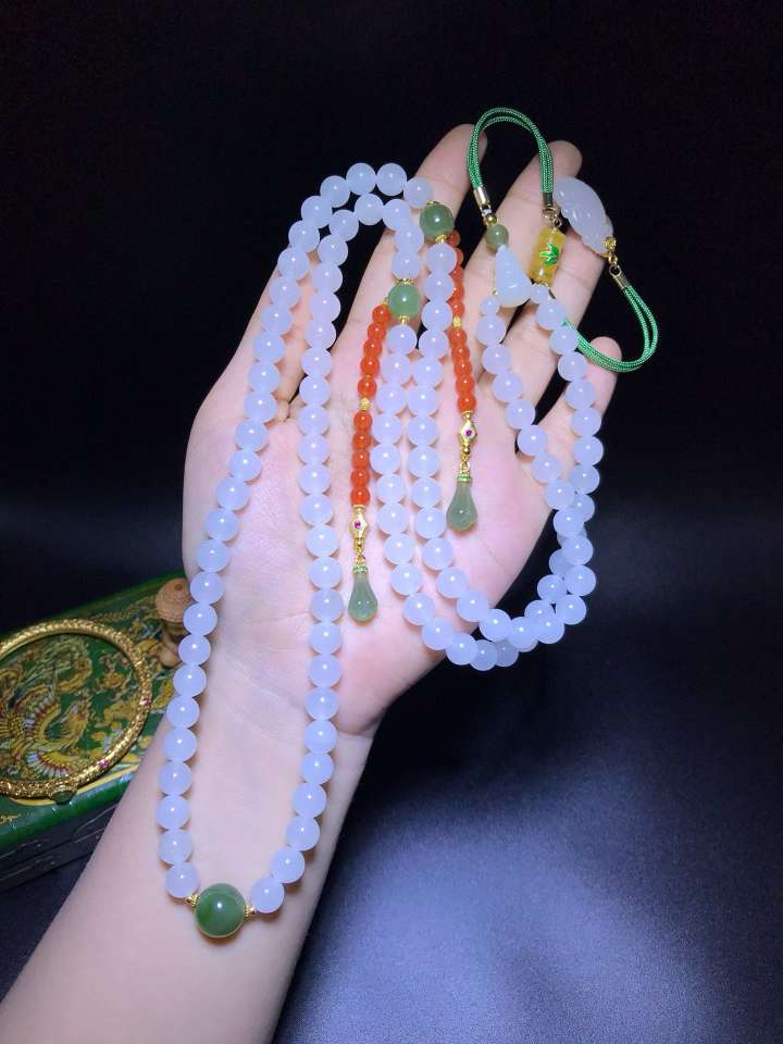 道毅珠宝和田白玉8毫米108朝珠款项链手串两用禅意新中式手串项链