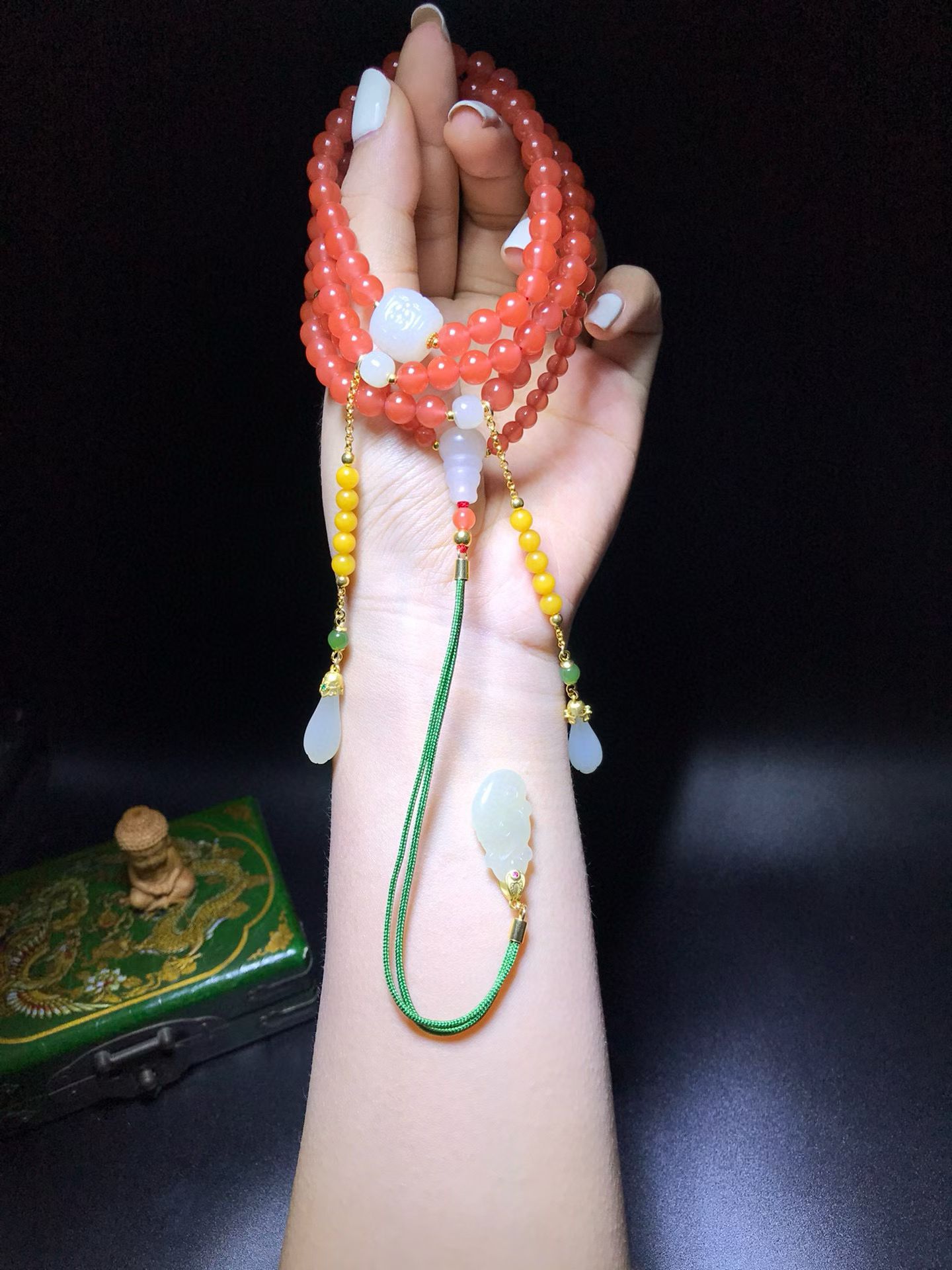 道毅珠宝宝山南红冰红6.5-7mm108朝珠佛珠多用款手串项链南红搭配白玉玉兰花925银禅意新中式项链