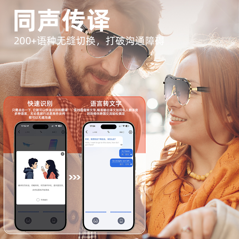 The new cross-border Ai smart glasses and sunglasses feature black technology for making calls, listening to music, Bluetooth audio, and translation Specification image