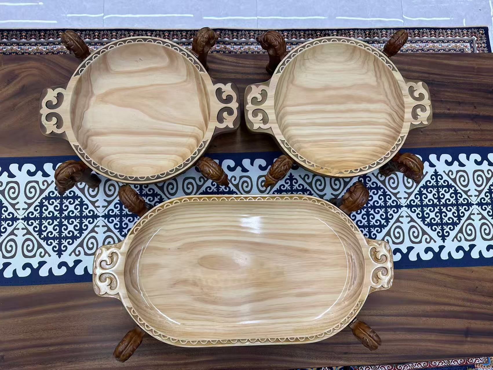 手工民族风木托盘羊头盘哈萨克族嫁妆装饰摆件家居用品穆斯林托盘装饰托盘新疆哈萨克斯坦吉尔吉斯斯坦家用托盘大盘