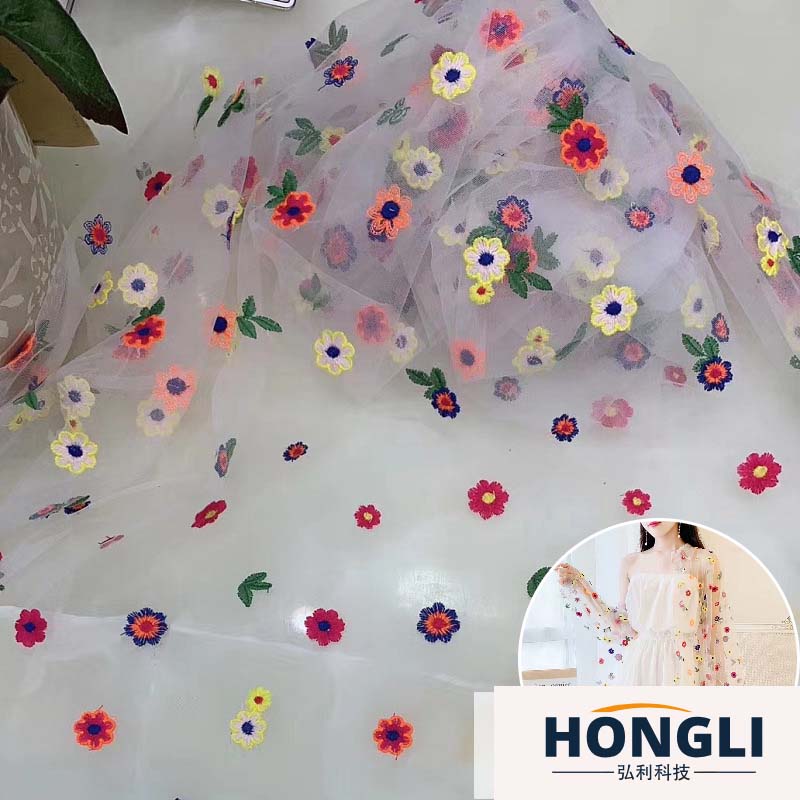 Spring/Summer 2020 new style of netted embroidered fabric multi-color chrysanthemum flower girls' clothing Lolita dress lace fabric