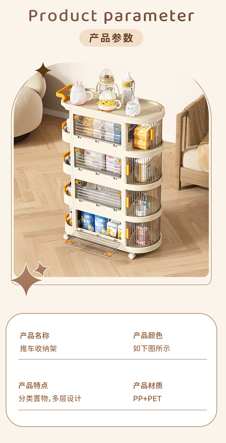 D47-832带轮可移动推车多层零食杂物置物架家用婴儿用品储物箱子详情图3