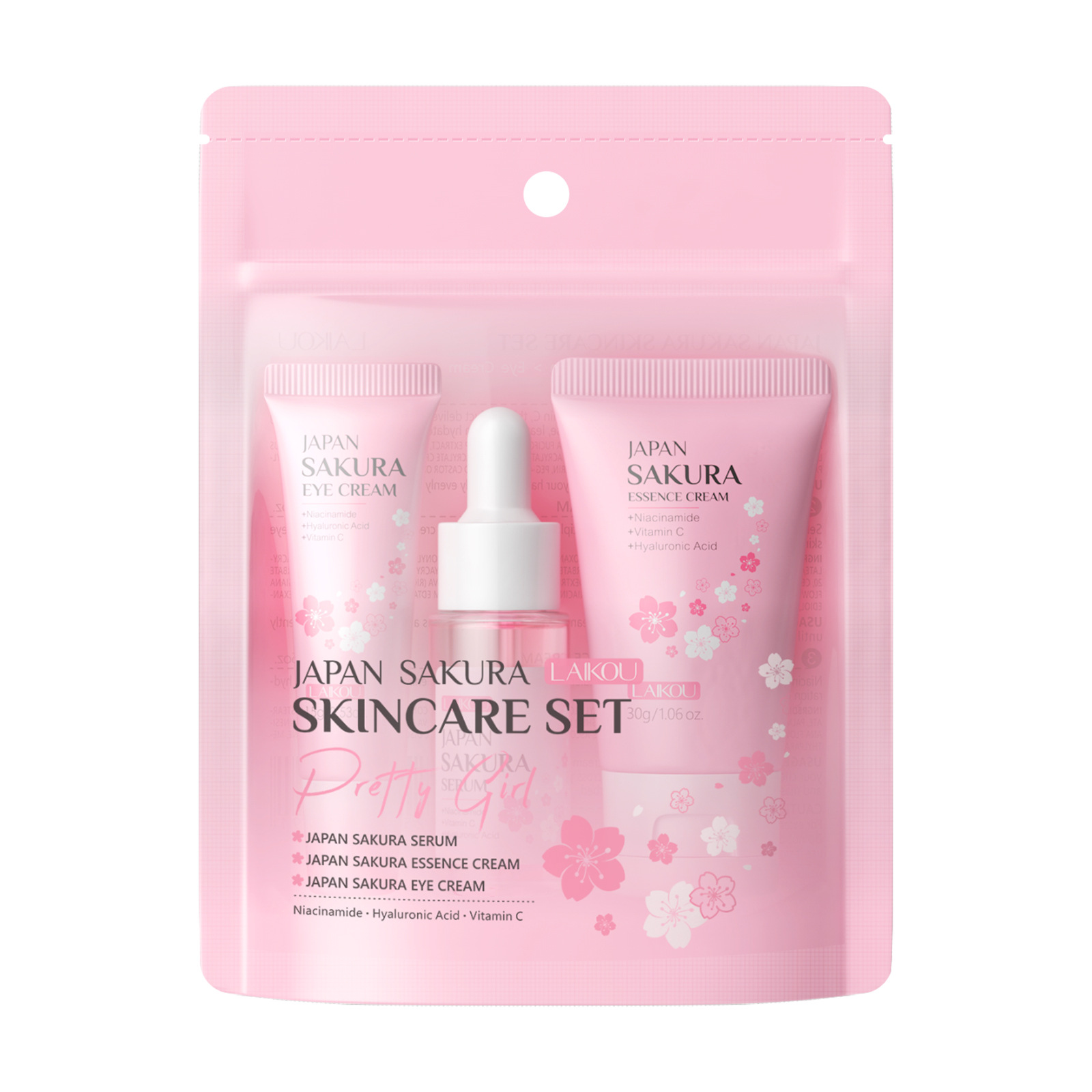 Wholesale of 3-piece cross-border Laicome Japanese Sakura Skincare Set, including essence, eye cream, face cream and skincare set Item Picture