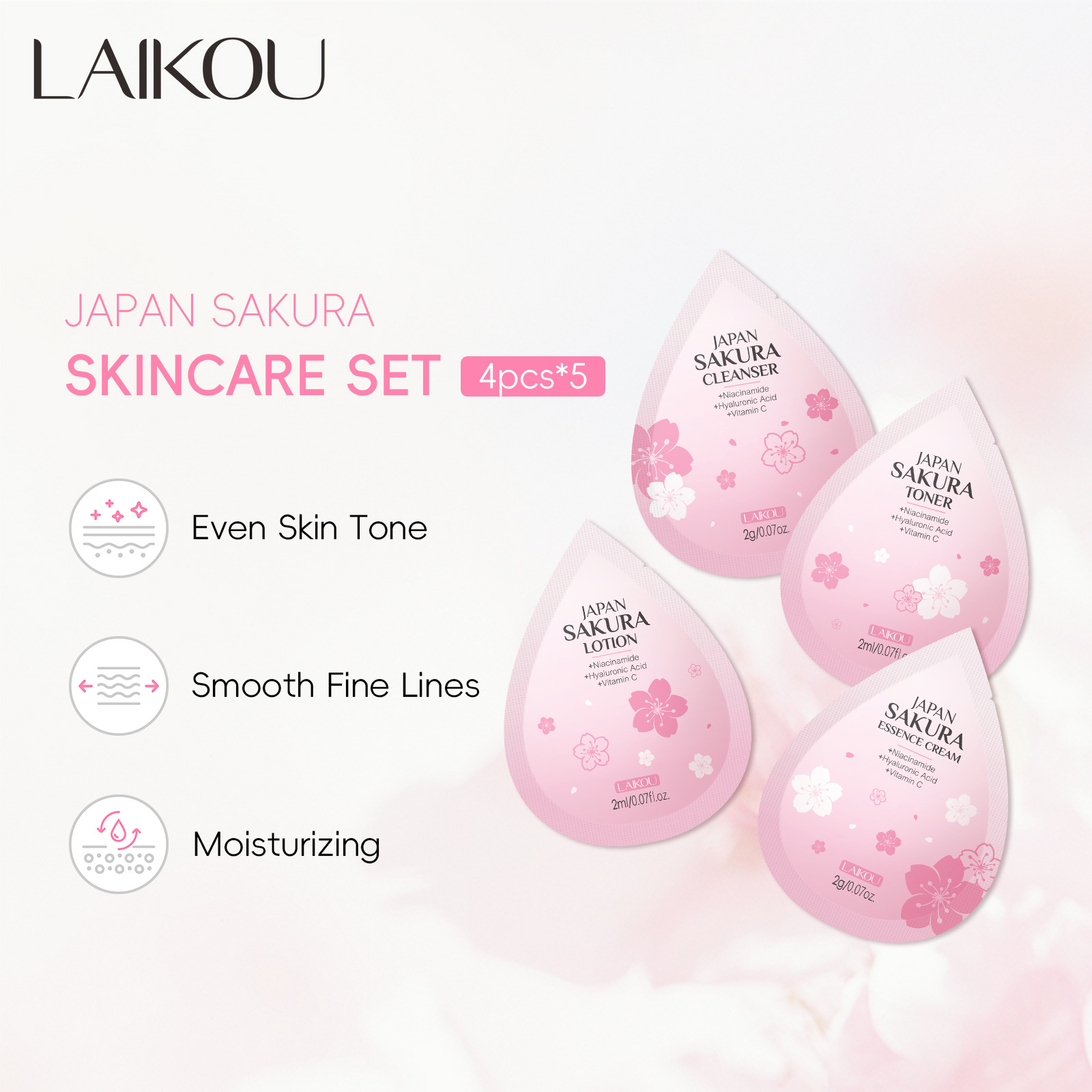 LAIKOU Japanese Sakura 4-Pack 2g Single Pack skincare Set Small Pack Cross-border manufacturer supply full figure