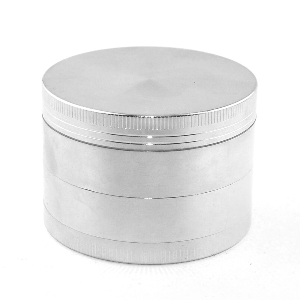 跨境直供40mm4层圆柱形磨烟器 圆形磨烟盒 碎烟器 卷烟器 研磨盒 银色