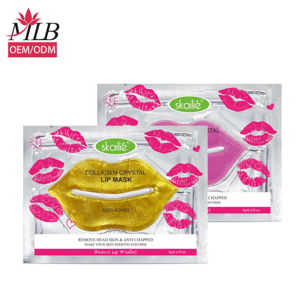 Wholesale Korean self-owned brand natural organic vegetarian hydrogel moisturizing pink collagen sheet lip mask Skailie pink/gold small mouth lip mask Specification image