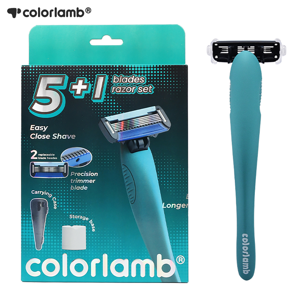 Colorlamb Men's Manual Shaver 5+1 Layer Imported Blade Head Whale Style Razor Color Box Set