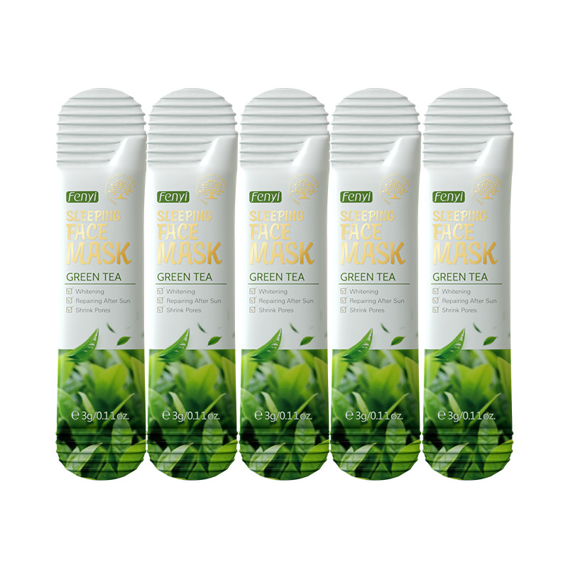 Fenyi Brightening Green Tea Leave-in Sleeping Mask 3g All-English Sleeping Mask Skin Care product Export Mask Application Scenario
