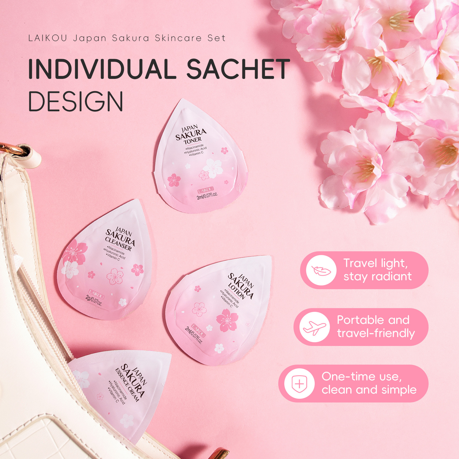 LAIKOU Japanese Sakura 4-Pack 2g Single Pack skincare Set Small Pack Cross-border manufacturer supply Application Scenario