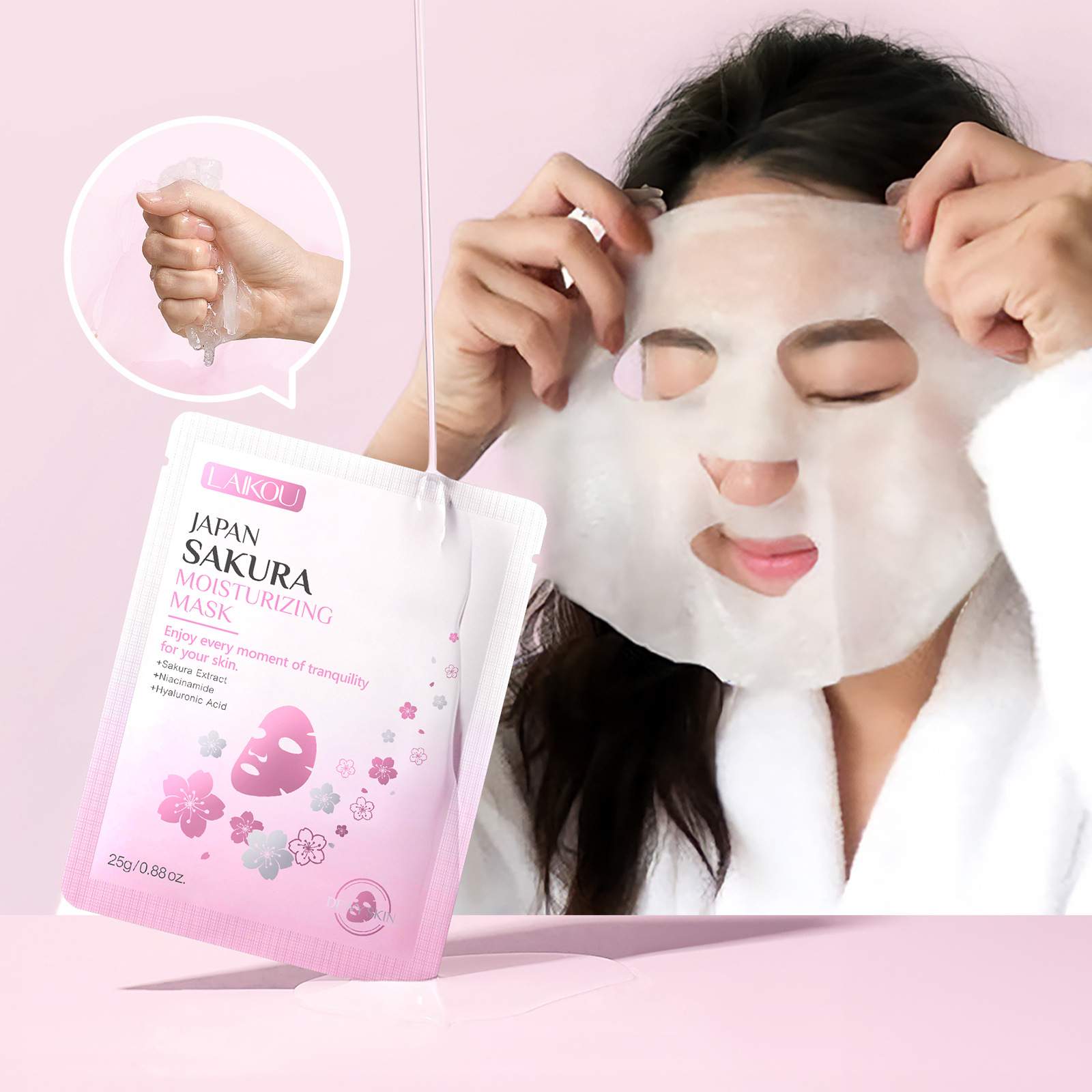 Cross-border LAIKOU Cherry Blossom Moisturizing Mask 25g Hydrating and Moisturizing Patch Mask Nourishing English Export Mask full figure