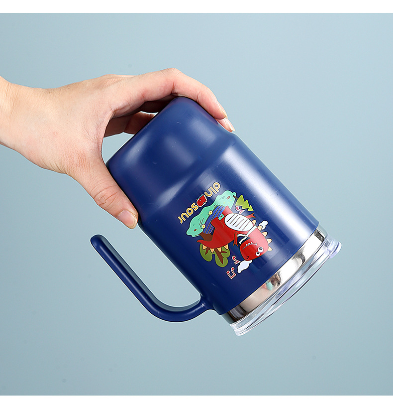 J35-3042 stainless steel water cup, insulated cup, direct drinking cup with straw handle, cartoon mug for office workers, easy to use detail image 4