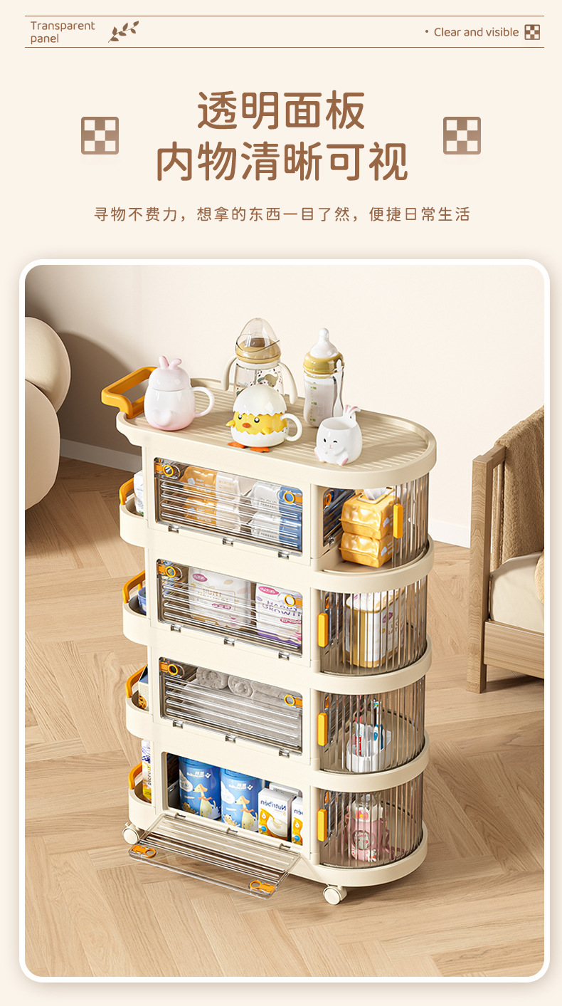 D47-832带轮可移动推车多层零食杂物置物架家用婴儿用品储物箱子详情图8