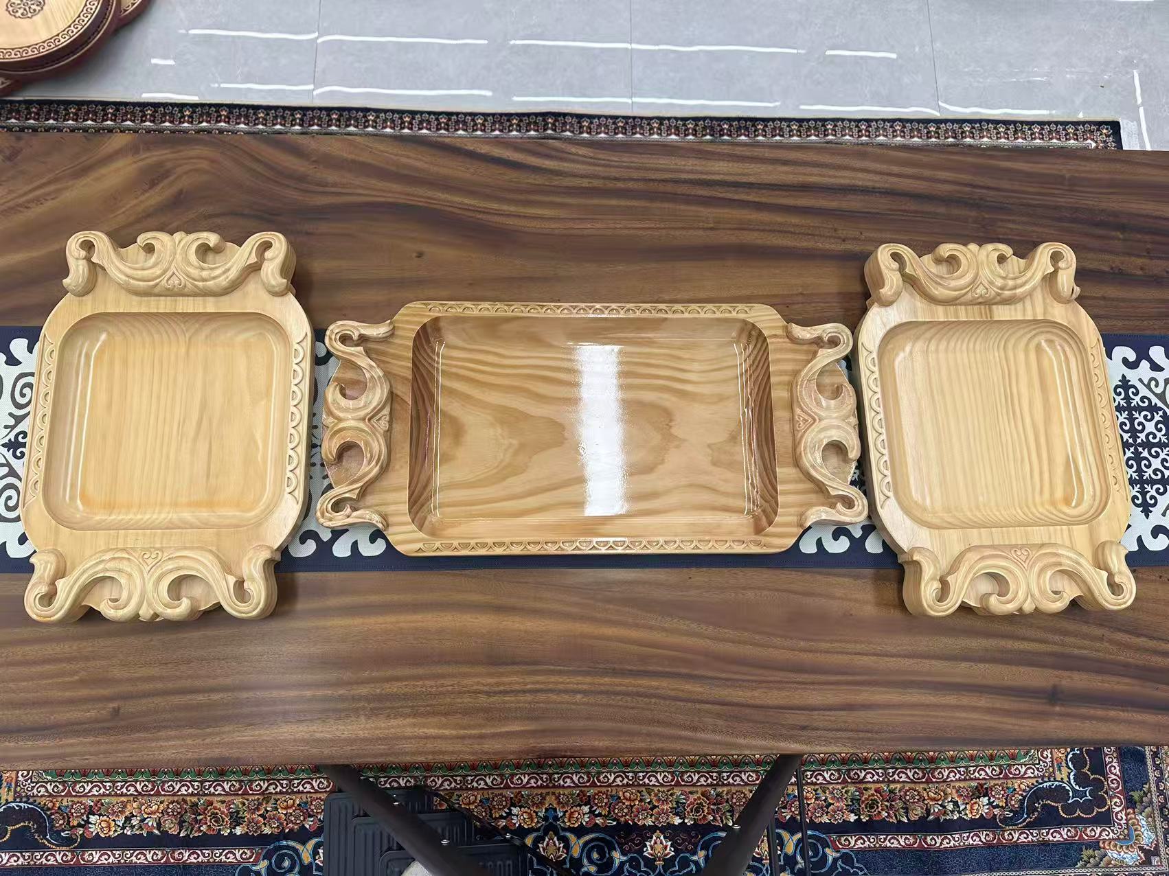 手工民族风木托盘哈萨克族嫁妆装饰摆件家居用品穆斯林托盘装饰托盘新疆哈萨克斯坦吉尔吉斯斯坦家用托盘大盘