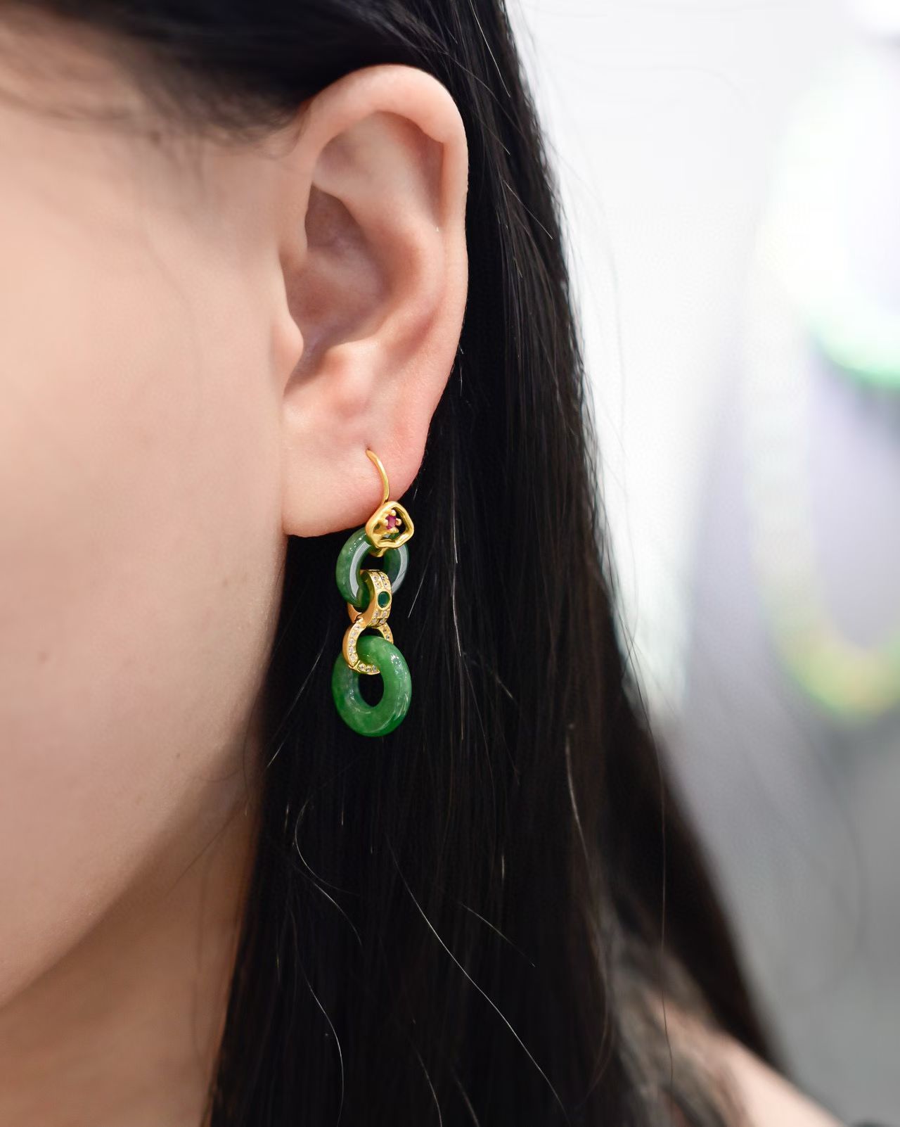 道毅珠宝天然A货翡翠双圈环环相扣925纯银镀金配饰扣子可打开一饰多戴款，总长度4cm详情图3