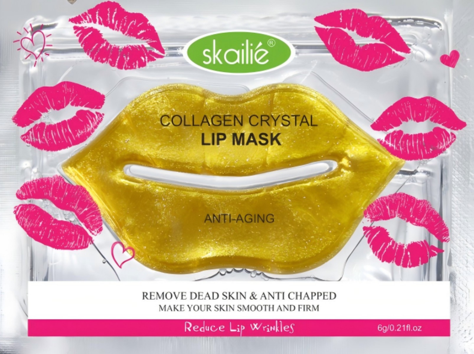 Wholesale Korean self-owned brand natural organic vegetarian hydrogel moisturizing pink collagen sheet lip mask Skailie pink/gold small mouth lip mask Item Picture