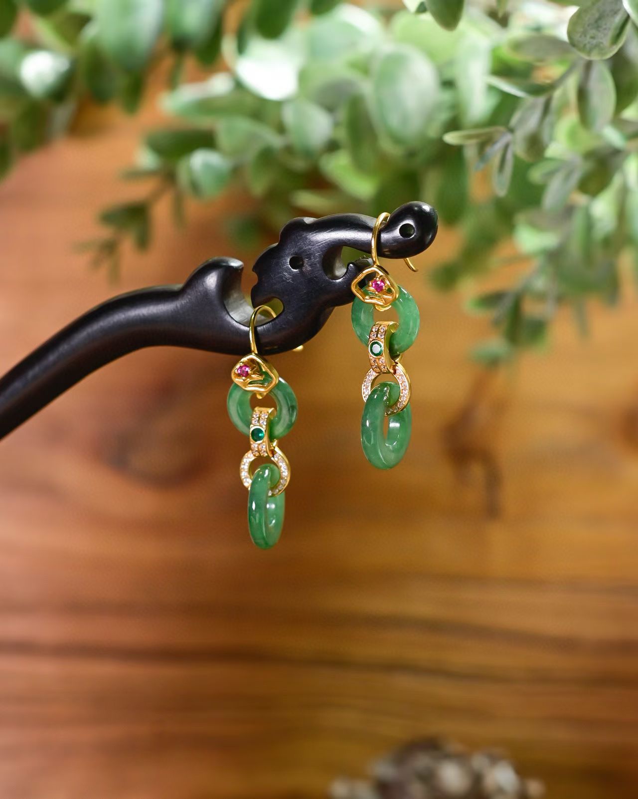 道毅珠宝天然A货翡翠双圈环环相扣925纯银镀金配饰扣子可打开一饰多戴款，总长度4cm详情图2