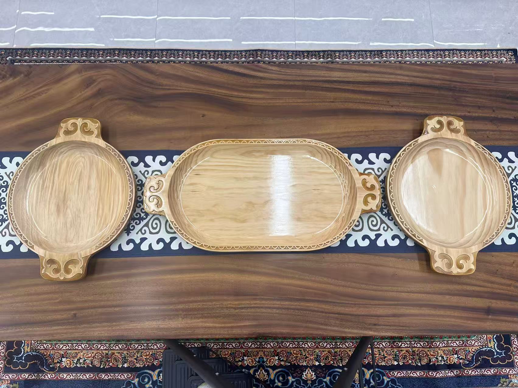 手工民族风木托盘哈萨克族嫁妆装饰摆件家居用品穆斯林托盘装饰托盘新疆哈萨克斯坦吉尔吉斯斯坦家用托盘