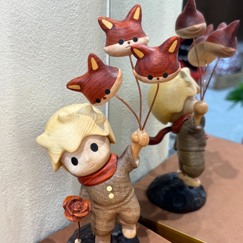 小王子摆件玫瑰花狐狸气球手办创意实木木雕桌面摆件 生日礼物送女友送朋友